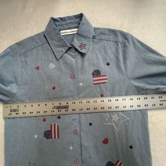Draper's & Damon's Womens Button Up Denim Shirt Small Embroidered Patriotic Star - Picture 6 of 7